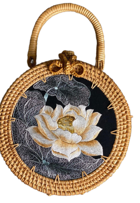 Rattan handbag embroidered 