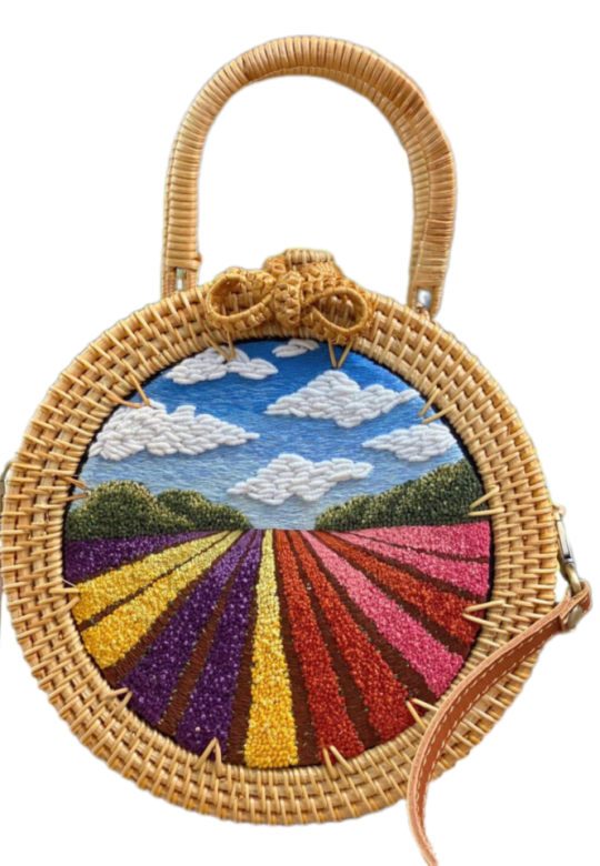 Rattan handbag embroidered 